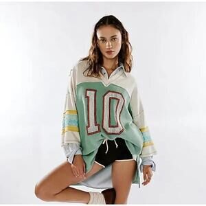 Free People We The Free Gameplan Jersey Tee Oversized Sports Thermal Boho Medium